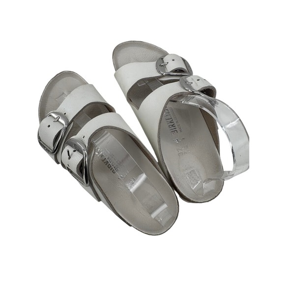 Birkenstock Arizona Big Buckle White Leather Sandals Silver Hardware Womens 37 - Picture 6 of 10